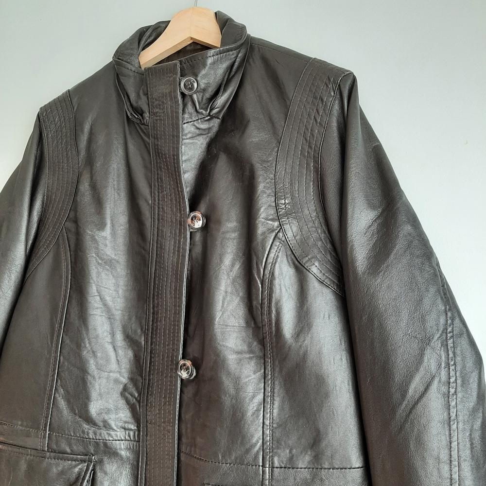 DANIER Genuine Soft Leather Button & Zip Front Jacket Dark Brown Short Coat Sz M - Picture 4 of 16